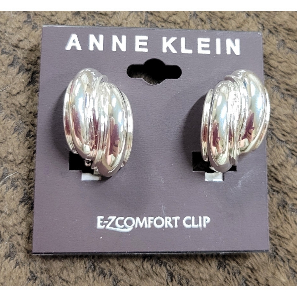 Anne Klein silver tone ez comfort hoop clip on earrings Brand New